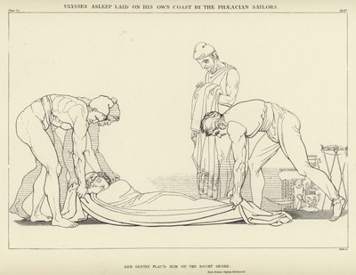 Ulysse endormi sur sa propre côte par les marins phéaciens - John Flaxman